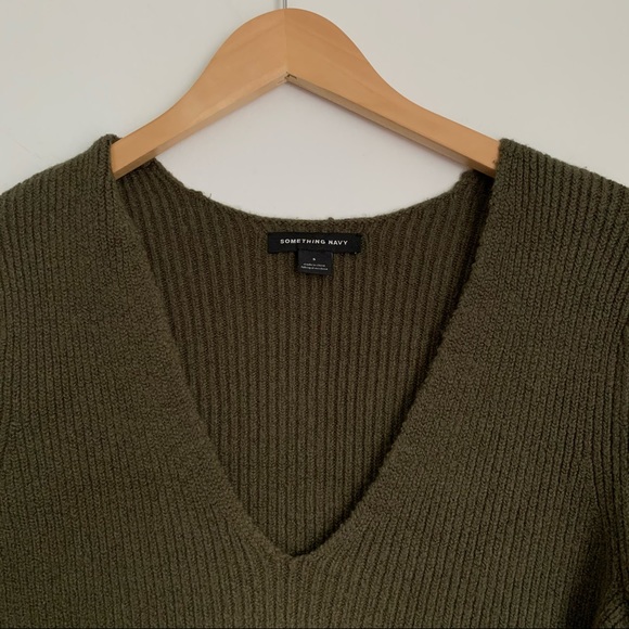 Something Navy Olive Green Fitted Long Sleeve Tunic Ribbed Sweater Dress - S - Picture 5 of 10